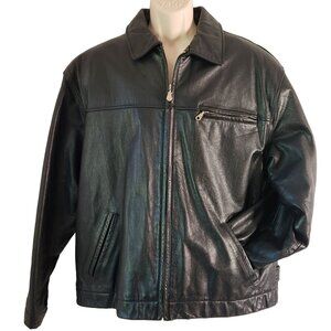 Vintage Mens Roundtree & Yorke Black Leather Jacket Large Genuine Classic Coat